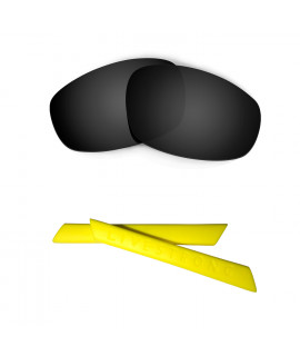 HKUCO Black Polarized Replacement Lenses plus Yellow Earsocks Rubber Kit For Oakley Split Jacket