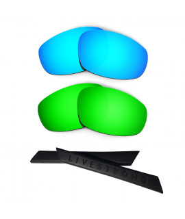 HKUCO Blue/Green Polarized Replacement Lenses plus Black Earsocks Rubber Kit For Oakley Split Jacket