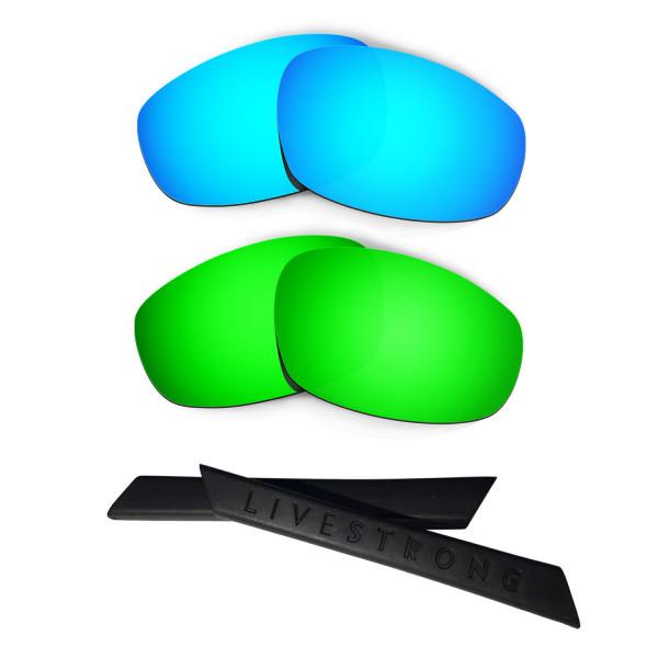 HKUCO Blue/Green Polarized Replacement Lenses plus Black Earsocks Rubber Kit For Oakley Split Jacket