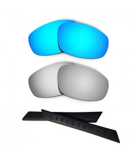 HKUCO Blue/Titanium Polarized Replacement Lenses plus Black Earsocks Rubber Kit For Oakley Split Jacket