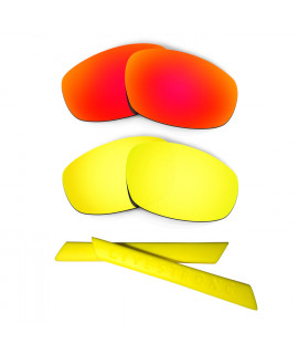 HKUCO Red/24K Gold Polarized Replacement Lenses plus Yellow Earsocks Rubber Kit For Oakley Split Jacket