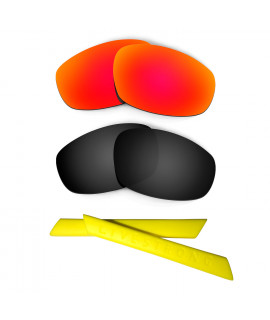 HKUCO Red/Black Polarized Replacement Lenses plus Yellow Earsocks Rubber Kit For Oakley Split Jacket