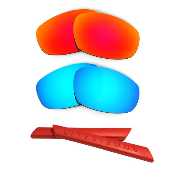 HKUCO Red/Blue Polarized Replacement Lenses plus Red Earsocks Rubber Kit For Oakley Split Jacket