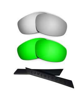 HKUCO Silver/Green Polarized Replacement Lenses plus Black Earsocks Rubber Kit For Oakley Split Jacket