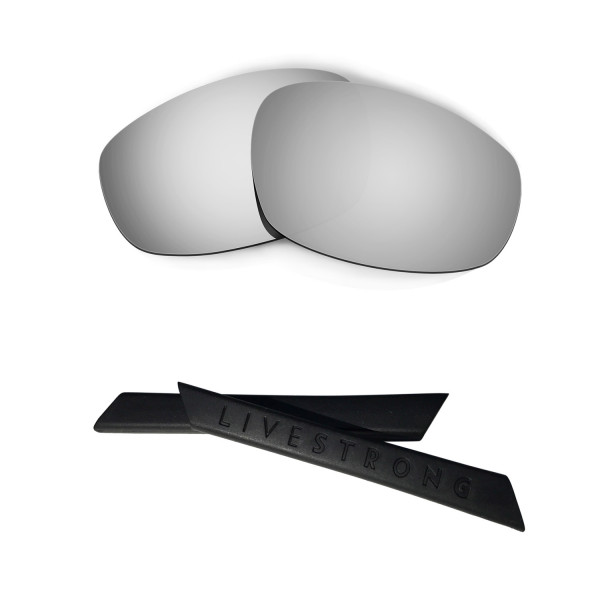 HKUCO Silver Polarized Replacement Lenses plus Black Earsocks Rubber Kit For Oakley Split Jacket