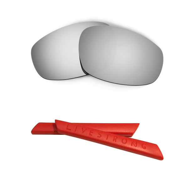 HKUCO Silver Polarized Replacement Lenses plus Red Earsocks Rubber Kit For Oakley Split Jacket