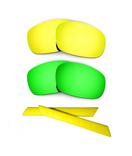 HKUCO 24K Gold/Green Polarized Replacement Lenses plus Yellow Earsocks Rubber Kit For Oakley Jawbone