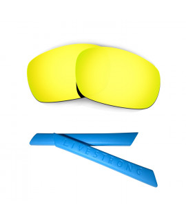 HKUCO 24K Gold Polarized Replacement Lenses plus Blue Earsocks Rubber Kit For Oakley Jawbone