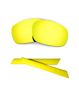 HKUCO 24K Gold Polarized Replacement Lenses plus Yellow Earsocks Rubber Kit For Oakley Racing Jacket