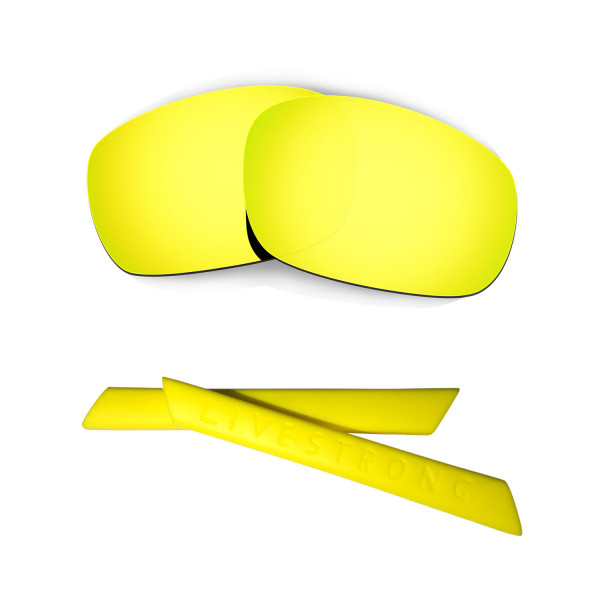 HKUCO 24K Gold Polarized Replacement Lenses plus Yellow Earsocks Rubber Kit For Oakley Racing Jacket