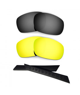HKUCO Black/24K Gold Polarized Replacement Lenses plus Black Earsocks Rubber Kit For Oakley Jawbone