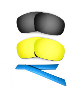 HKUCO Black/24K Gold Polarized Replacement Lenses plus Blue Earsocks Rubber Kit For Oakley Jawbone
