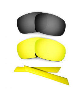 HKUCO Black/24K Gold Polarized Replacement Lenses plus Yellow Earsocks Rubber Kit For Oakley Jawbone
