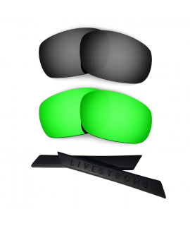 HKUCO Black/Green Polarized Replacement Lenses plus Black Earsocks Rubber Kit For Oakley Jawbone