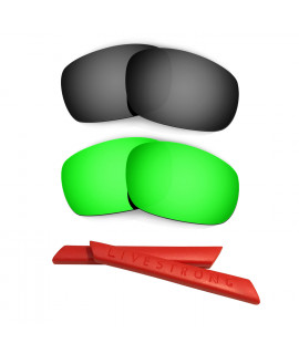 HKUCO Black/Green Polarized Replacement Lenses plus Red Earsocks Rubber Kit For Oakley Jawbone