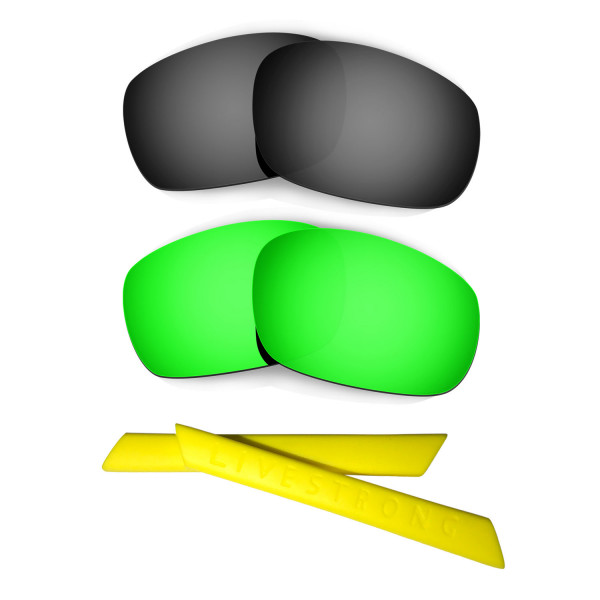 HKUCO Black/Green Polarized Replacement Lenses plus Yellow Earsocks Rubber Kit For Oakley Jawbone