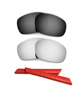 HKUCO Black/Titanium Polarized Replacement Lenses plus Red Earsocks Rubber Kit For Oakley Racing Jacket