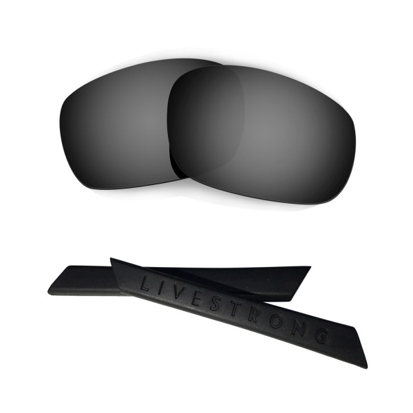 HKUCO Black Polarized Replacement Lenses plus Black Earsocks Rubber Kit For Oakley Racing Jacket