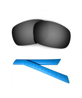 HKUCO Black Polarized Replacement Lenses plus Blue Earsocks Rubber Kit For Oakley Racing Jacket