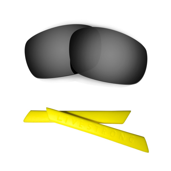 HKUCO Black Polarized Replacement Lenses plus Yellow Earsocks Rubber Kit For Oakley Racing Jacket