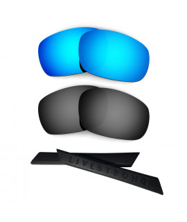 HKUCO Blue/Black Polarized Replacement Lenses plus Black Earsocks Rubber Kit For Oakley Jawbone