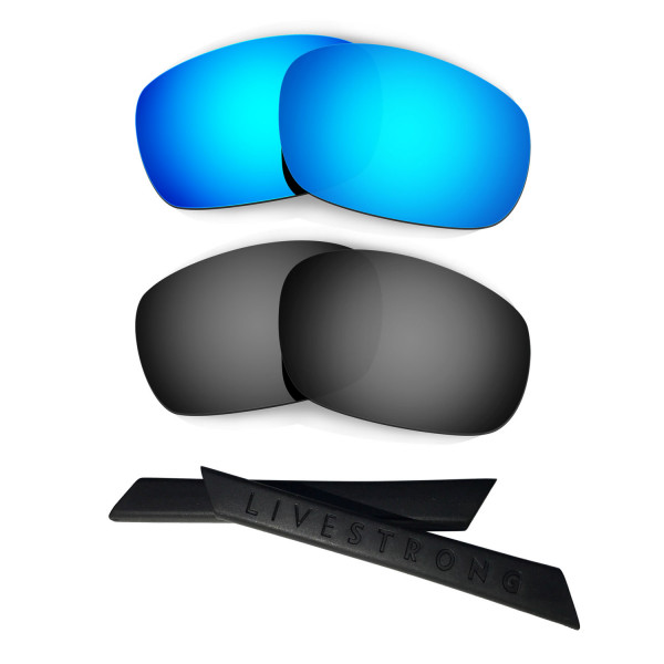 HKUCO Blue/Black Polarized Replacement Lenses plus Black Earsocks Rubber Kit For Oakley Jawbone