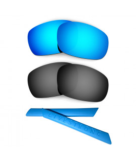 HKUCO Blue/Black Polarized Replacement Lenses plus Blue Earsocks Rubber Kit For Oakley Jawbone