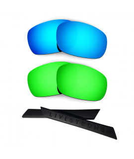 HKUCO Blue/Green Polarized Replacement Lenses plus Black Earsocks Rubber Kit For Oakley Jawbone