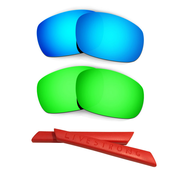 HKUCO Blue/Green Polarized Replacement Lenses plus Red Earsocks Rubber Kit For Oakley Jawbone