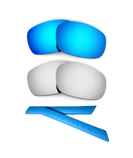 HKUCO Blue/Titanium Polarized Replacement Lenses plus Blue Earsocks Rubber Kit For Oakley Jawbone