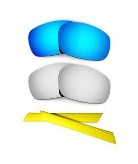 HKUCO Blue/Titanium Polarized Replacement Lenses plus Yellow Earsocks Rubber Kit For Oakley Jawbone