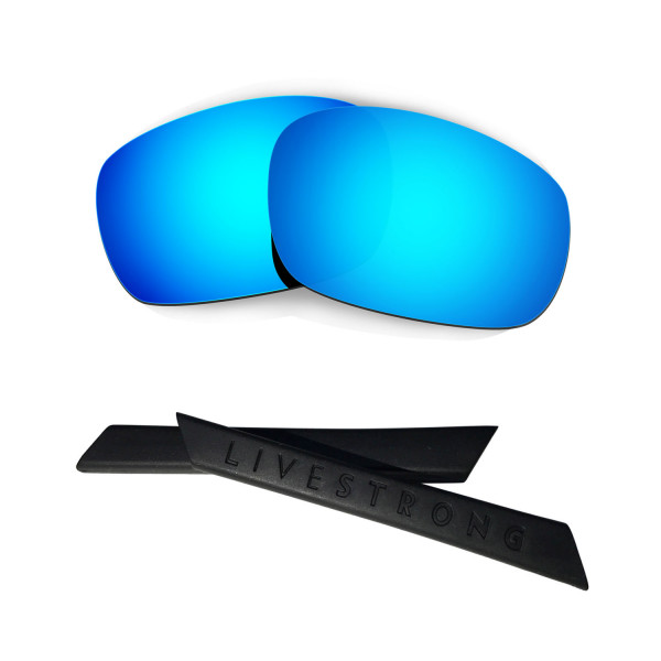 HKUCO Blue Polarized Replacement Lenses plus Black Earsocks Rubber Kit For Oakley Racing Jacket