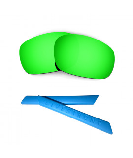 HKUCO Green Polarized Replacement Lenses plus Blue Earsocks Rubber Kit For Oakley Jawbone