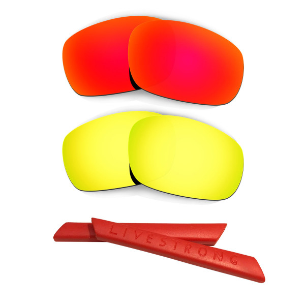 HKUCO Red/24K Gold Polarized Replacement Lenses plus Red Earsocks Rubber Kit For Oakley Jawbone