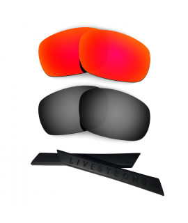 HKUCO Red/Black Polarized Replacement Lenses plus Black Earsocks Rubber Kit For Oakley Jawbone