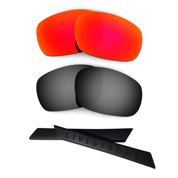 HKUCO Red/Black Polarized Replacement Lenses plus Black Earsocks Rubber Kit For Oakley Jawbone
