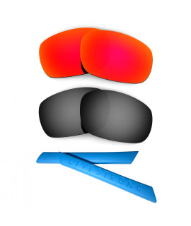 HKUCO Red/Black Polarized Replacement Lenses plus Blue Earsocks Rubber Kit For Oakley Jawbone