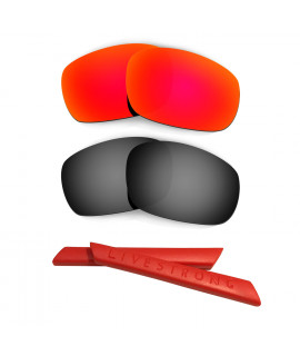 HKUCO Red/Black Polarized Replacement Lenses plus Red Earsocks Rubber Kit For Oakley Racing Jacket