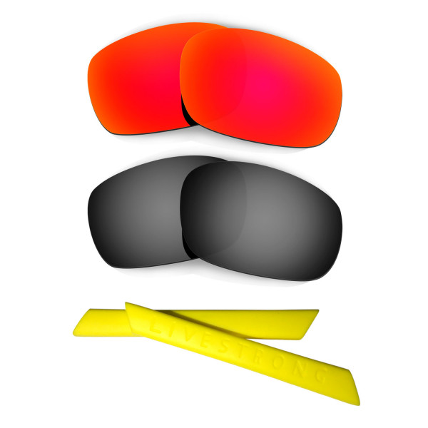 HKUCO Red/Black Polarized Replacement Lenses plus Yellow Earsocks Rubber Kit For Oakley Jawbone