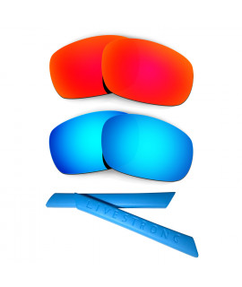 HKUCO Red/Blue Polarized Replacement Lenses plus Blue Earsocks Rubber Kit For Oakley Racing Jacket