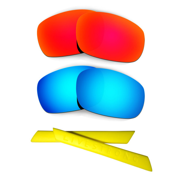 HKUCO Red/Blue Polarized Replacement Lenses plus Yellow Earsocks Rubber Kit For Oakley Jawbone