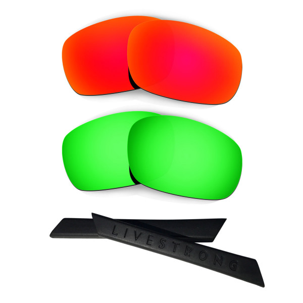HKUCO Red/Green Polarized Replacement Lenses plus Black Earsocks Rubber Kit For Oakley Jawbone