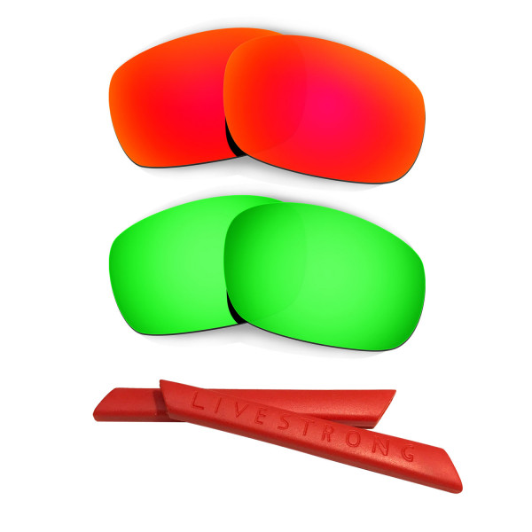 HKUCO Red/Green Polarized Replacement Lenses plus Red Earsocks Rubber Kit For Oakley Jawbone