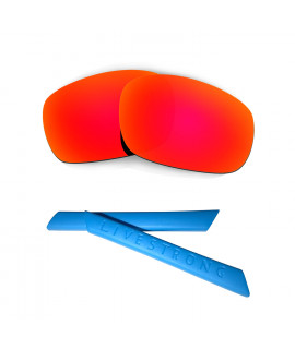 HKUCO Red Polarized Replacement Lenses plus Blue Earsocks Rubber Kit For Oakley Racing Jacket
