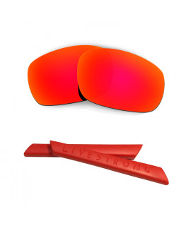 HKUCO Red Polarized Replacement Lenses plus Red Earsocks Rubber Kit For Oakley Racing Jacket