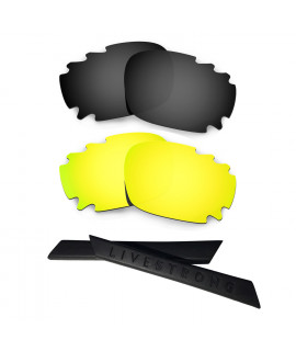 HKUCO Black/24K Gold Polarized Replacement Lenses plus Black Earsocks Rubber Kit For Oakley Racing Jacket Vented