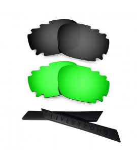 HKUCO Black/Green Polarized Replacement Lenses plus Black Earsocks Rubber Kit For Oakley Racing Jacket Vented