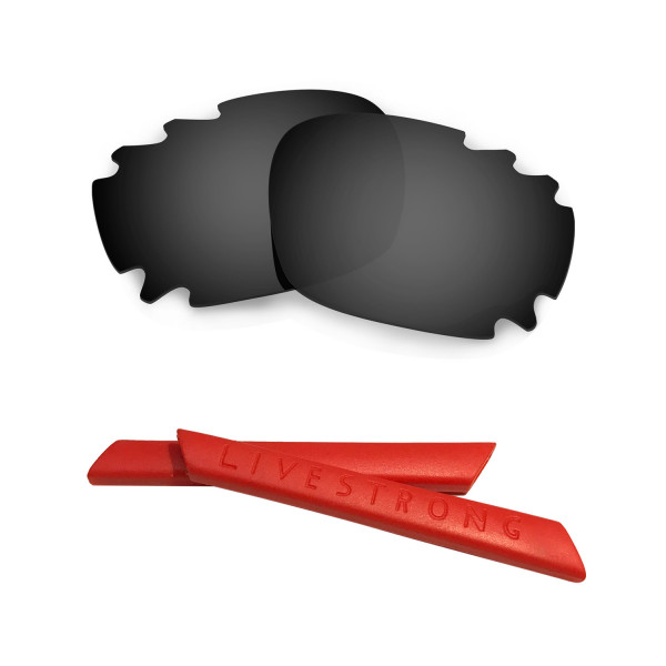 HKUCO Black Polarized Replacement Lenses plus Red Earsocks Rubber Kit For Oakley Jawbone Vented