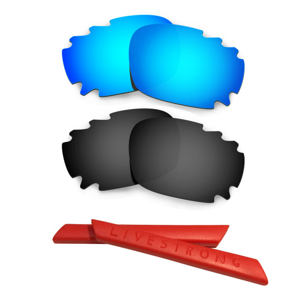 HKUCO Blue/Black Polarized Replacement Lenses plus Red Earsocks Rubber Kit For Oakley Jawbone Vented