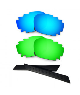 HKUCO Blue/Green Polarized Replacement Lenses plus Black Earsocks Rubber Kit For Oakley Racing Jacket Vented